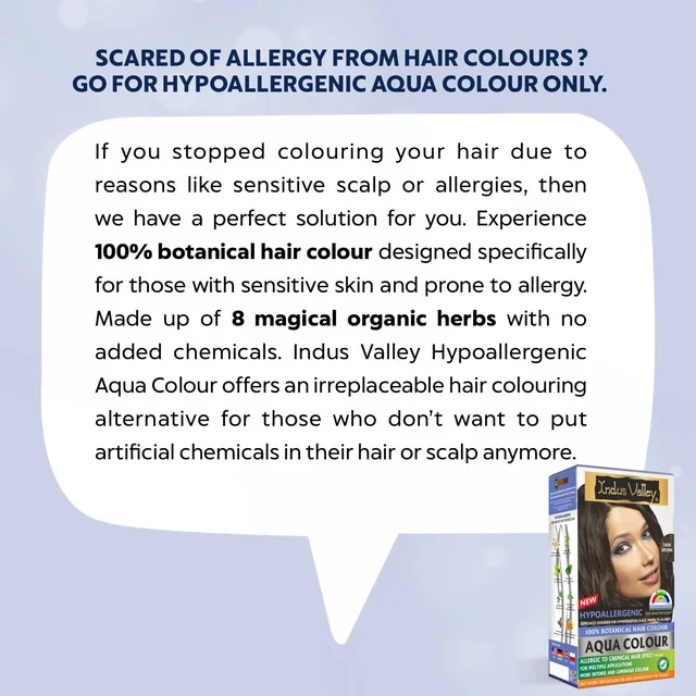 Indus Valley Hypo Allergic Aqua Colour 100% Botanical Hair Colour 30ml + 200g, Dark Brown | PPD-Free, Ammonia-Free, Herbal Hair Dye for Grey Coverage