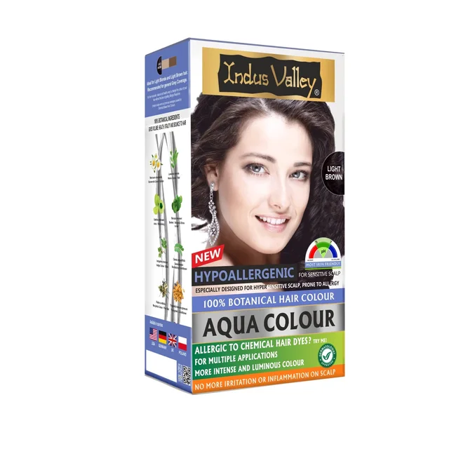 Indus Valley Hypo Allergic Aqua Colour 100% Botanical Hair Colour 30ml + 200g, Light Brown | PPD-Free, Ammonia-Free, Herbal Hair Dye for Grey Coverage