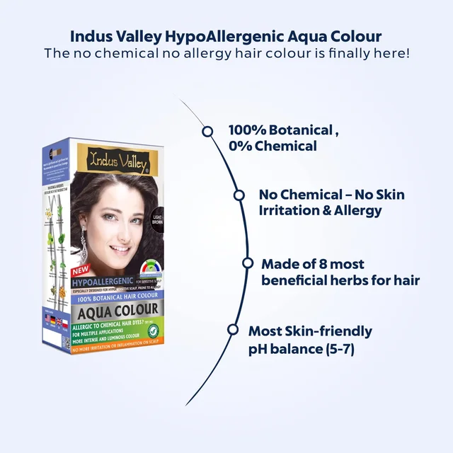 Indus Valley Hypo Allergic Aqua Colour 100% Botanical Hair Colour 30ml + 200g, Light Brown | PPD-Free, Ammonia-Free, Herbal Hair Dye for Grey Coverage