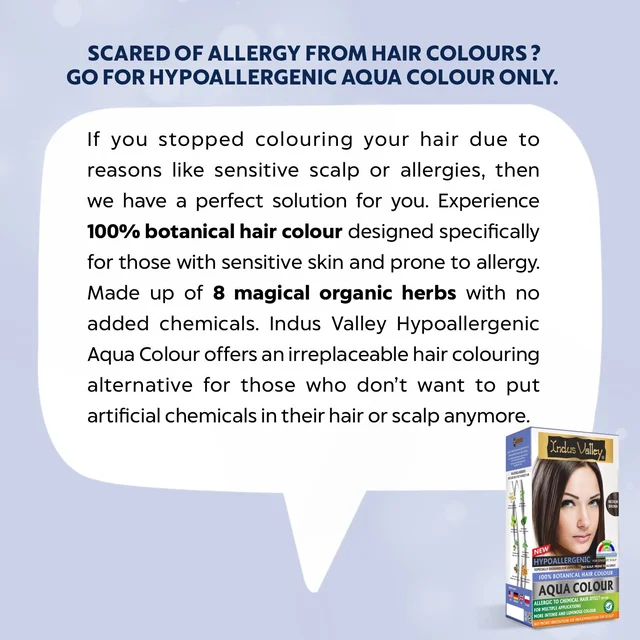 Indus Valley Hypo Allergic Aqua Colour 100% Botanical Hair Colour 30ml + 200g, Medium Brown | PPD-Free, Ammonia-Free, Herbal Hair Dye for Grey Coverage