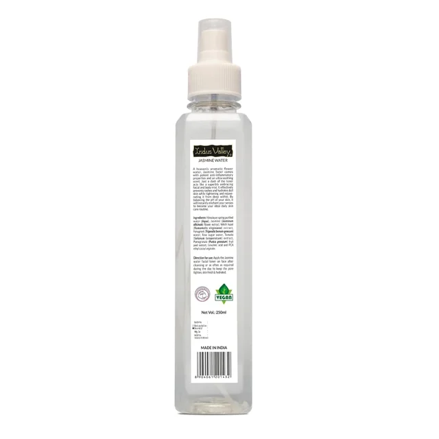 Indus Valley Natural Jasmine Water Facial Toner 250ml | Chemical-Free Jasmine Hydrosol for Hydration, Pore Care, Skin Brightening, Refreshing Glow & Daily Face Care