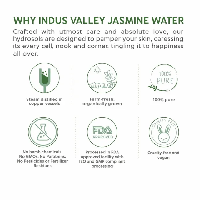Indus Valley Natural Jasmine Water Facial Toner 250ml | Chemical-Free Jasmine Hydrosol for Hydration, Pore Care, Skin Brightening, Refreshing Glow & Daily Face Care