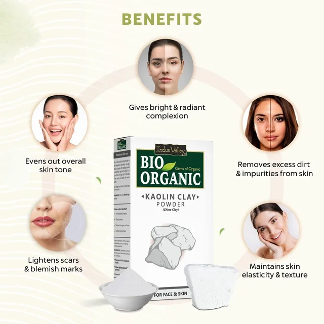 Indus Valley Natural Kaolin Clay Powder 100g | Pure China Clay for Face & Skin Care | DIY Face Pack for Acne, Blackheads, Excess Oil, Pores & Healthy-Looking Glowing Skin