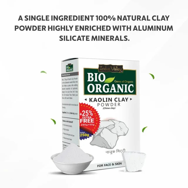 Indus Valley Natural Kaolin Clay Powder 250g | Pure China Clay for Face & Skin Care | DIY Face Pack for Acne, Blackheads, Excess Oil, Pores & Healthy-Looking Glowing Skin