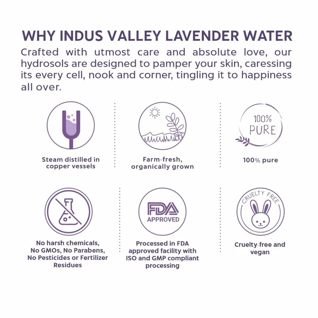 Indus Valley Natural Lavender Water Facial Toner 250ml | Chemical-Free Lavender Floral Water for Face & Skin | Refreshing Hydrating Toner for Daily Skincare, Glow & Skin Freshness
