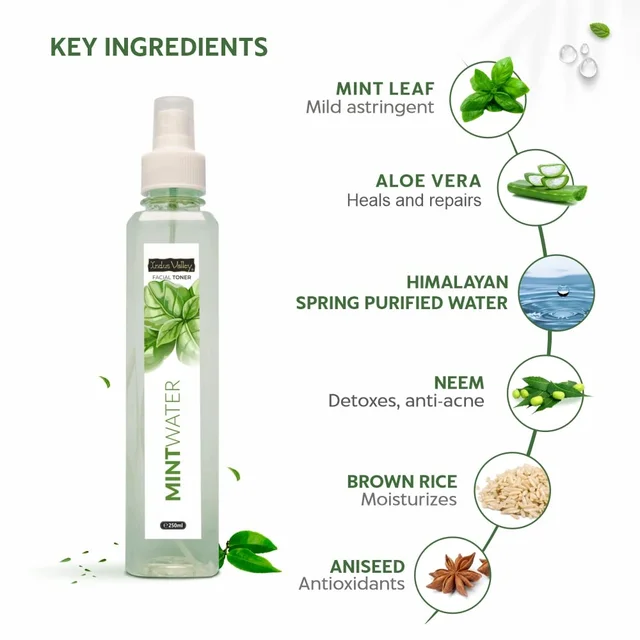 Indus Valley Natural Mint Water Facial Toner 250ml | Refreshing Mint Face Toner for Fresh, Clean & Revitalized Skin | Daily Care for Normal, Oily & Combination Skin
