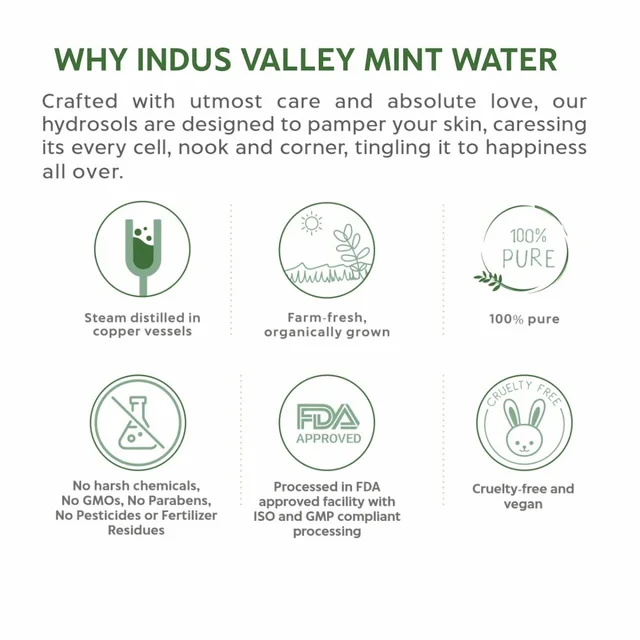 Indus Valley Natural Mint Water Facial Toner 250ml | Refreshing Mint Face Toner for Fresh, Clean & Revitalized Skin | Daily Care for Normal, Oily & Combination Skin