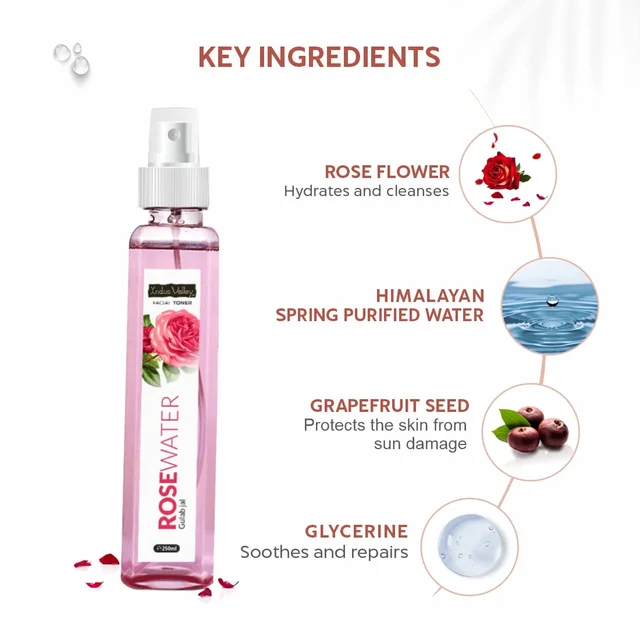 Indus Valley Natural Rose Water Facial Toner 250ml | Refreshing Rose Hydrosol for Face | Hydrates, Tones & Revives Skin | Natural Daily Skincare Toner