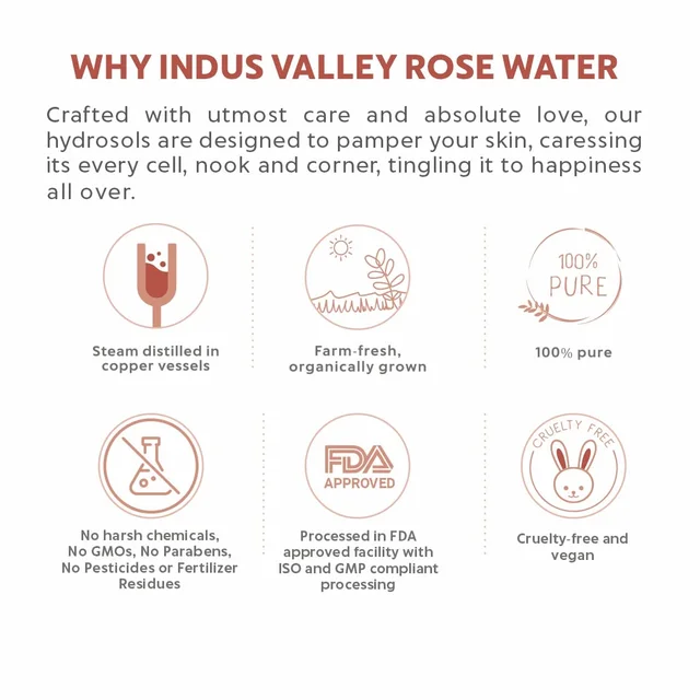 Indus Valley Natural Rose Water Facial Toner 250ml | Refreshing Rose Hydrosol for Face | Hydrates, Tones & Revives Skin | Natural Daily Skincare Toner