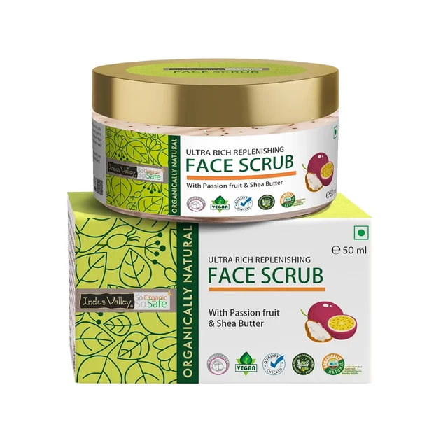 Indus Valley Ultra Rich Replenishing Shea Butter Fruit Face Scrub 50ml | Gentle Exfoliating Facial Scrub for Smooth, Soft, Refreshed & Radiant-Looking Skin