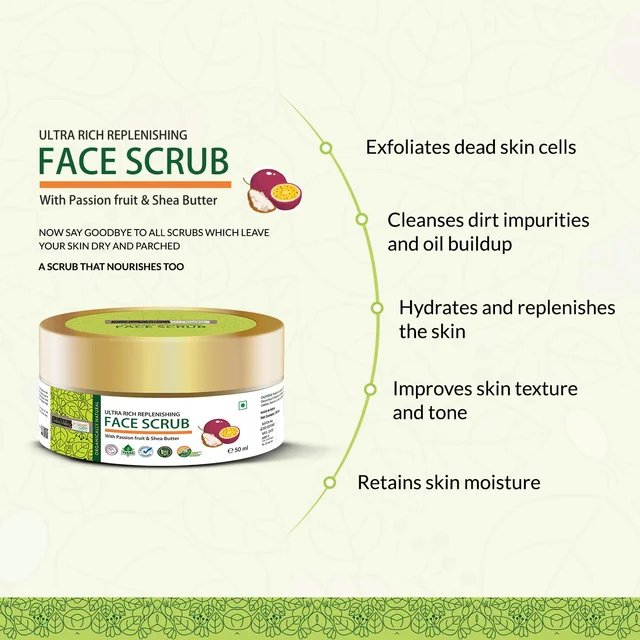 Indus Valley Ultra Rich Replenishing Shea Butter Fruit Face Scrub 50ml | Gentle Exfoliating Facial Scrub for Smooth, Soft, Refreshed & Radiant-Looking Skin