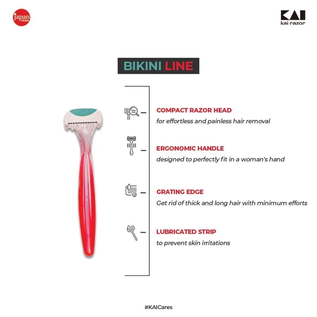 Kai Bikini Line Razor Pack of 2 (4 Razors) for Women | Aloe Vera & Vitamin E Moisture Strip