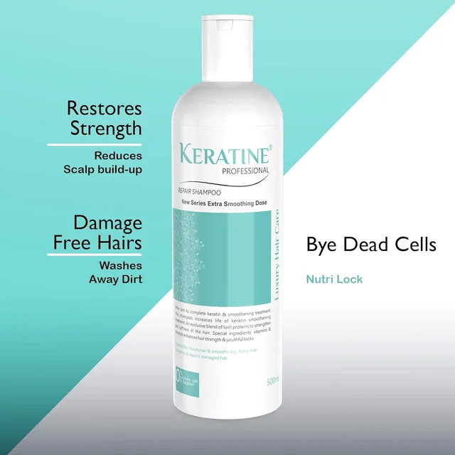 Keratine Professional Smoothening Shampoo 500ml for Weak & Damaged Hair | Enriched with Keratin Protein | Repairs Breakage | Reduces Frizz | Restores Shine & Strength