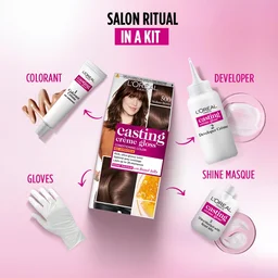 Loreal Professionnel Loreal Paris Casting Creme Gloss Medium Brown 500 Conditioning Hair Color - 87.5g+72ml | No Ammonia | Rich, Ultra Glossy Color | Optical Grey Coverage | Long-Lasting Color| Honey-Infused Conditioner | Salon Like Hair At-home
