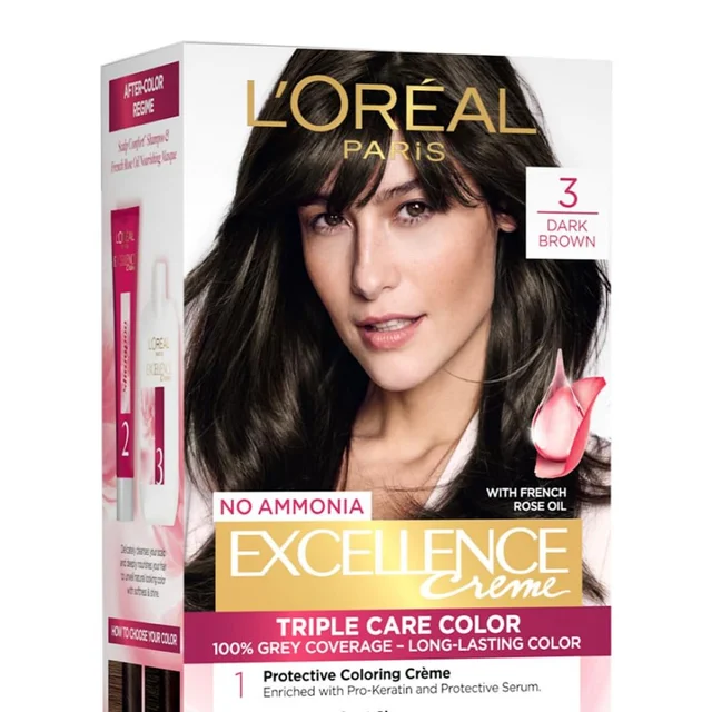 Loreal Professionnel Loreal Paris Excellence Creme 03 Dark Brown | 72ml+100g | Triple Care Hair Color | 100% Grey Coverage | Long Lasting Color | Permanent Hair Color for Shiny, Healthy Hair | Natural Dark Brown Hair Dye