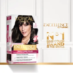 Loreal Professionnel Loreal Paris Excellence Creme 03 Dark Brown | 72ml+100g | Triple Care Hair Color | 100% Grey Coverage | Long Lasting Color | Permanent Hair Color for Shiny, Healthy Hair | Natural Dark Brown Hair Dye