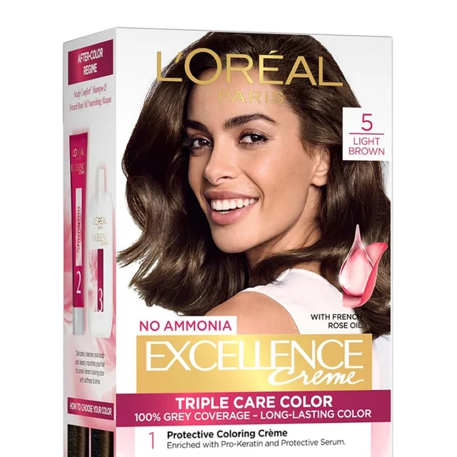 Loreal Professionnel Loreal Paris Excellence Creme 05 Light Brown 72ml+100g | Triple Care Hair Color | 100% Grey Coverage | Long Lasting Color | Permanent Hair Color for Shiny, Healthy Hair | Radiant Light Brown |Shade -