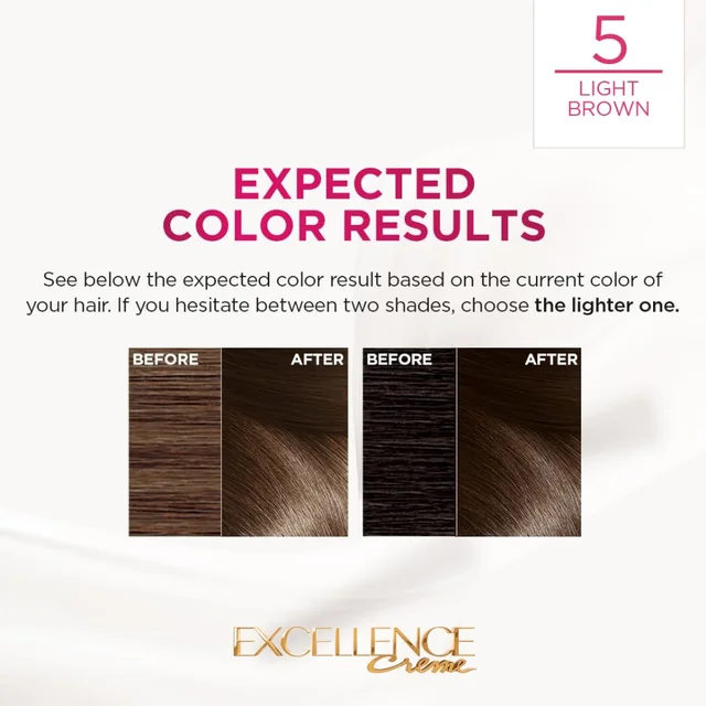 Loreal Professionnel Loreal Paris Excellence Creme 05 Light Brown 72ml+100g | Triple Care Hair Color | 100% Grey Coverage | Long Lasting Color | Permanent Hair Color for Shiny, Healthy Hair | Radiant Light Brown |Shade -