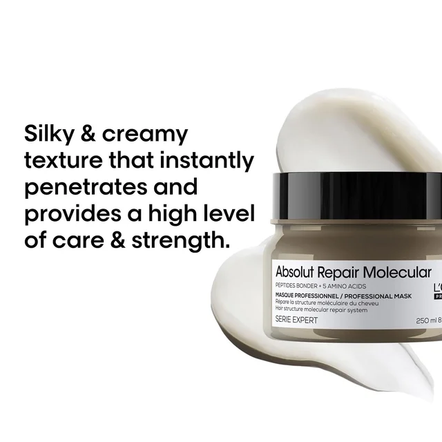 Loreal Professionnel Absolut Repair Molecular Rinse-Off Cream Mask 250ml | Deep Repair Mask For Very Damaged Hair | With 2% Peptides Bonder & 5 Amino Acids
