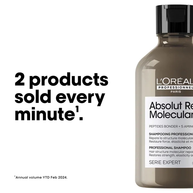 Loreal Professionnel Absolut Repair Molecular Sulfate-Free Shampoo 300ml | Deep Repair Shampoo For Damaged Hair | Professional Hair Strengthening & Repair Care
