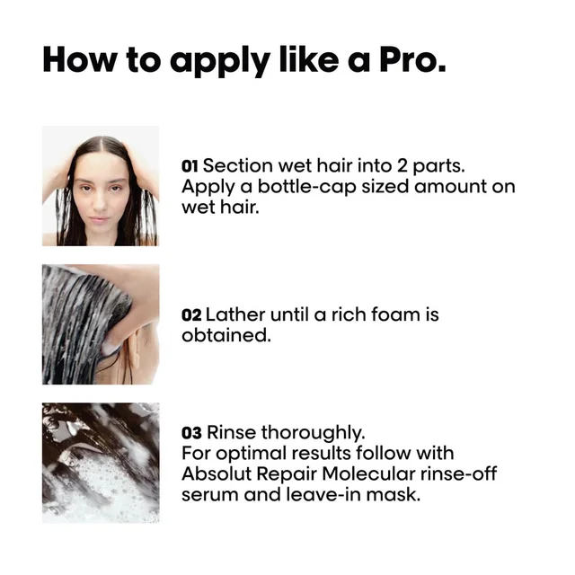 Loreal Professionnel Absolut Repair Molecular Sulfate-Free Shampoo 300ml | Deep Repair Shampoo For Damaged Hair | Professional Hair Strengthening & Repair Care