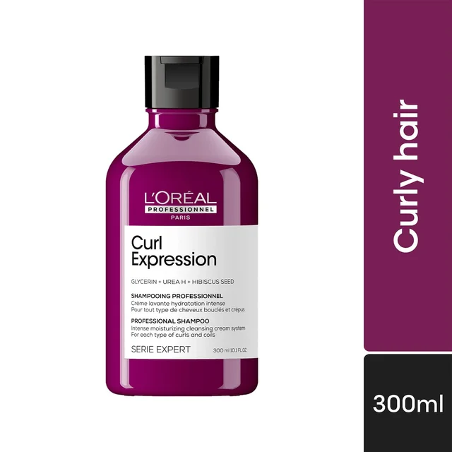 Loreal Professionnel Curl Expression Intense Moisturizing Cleansing Shampoo 300ml For Curly & Coily Hair With Glycerin, Urea H & Hibiscus Seed Extract - Deep Hydration