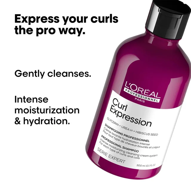 Loreal Professionnel Curl Expression Intense Moisturizing Cleansing Shampoo 300ml For Curly & Coily Hair With Glycerin, Urea H & Hibiscus Seed Extract - Deep Hydration