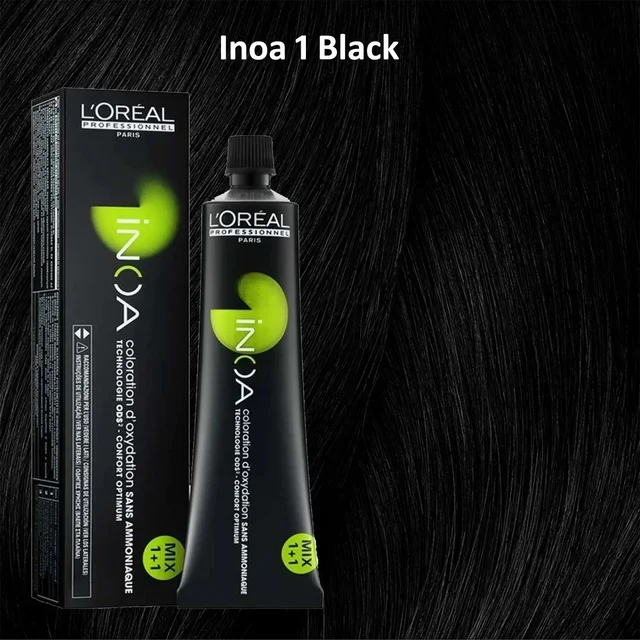 Loreal INOA Hair Color 1 Black 60g Ammonia-Free Permanent Hair Dye Deep Intense Black 100% Grey Coverage