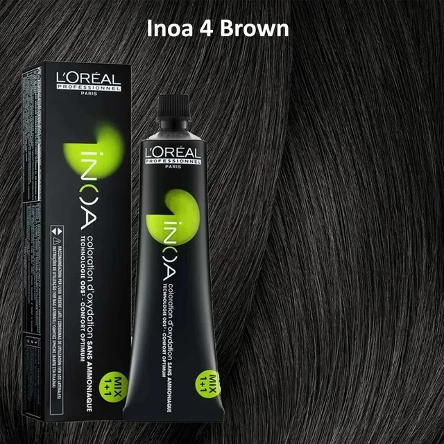 Loreal INOA Hair Color 4 Brown 60g Ammonia-Free Permanent Hair Dye Natural Brown Shade Full Grey Coverage