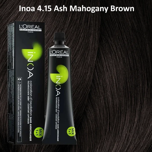 Loreal INOA Hair Color 4.15 Ash Mahogany Brown 60g Ammonia-Free Permanent Hair Dye Cool Tone 100% Grey Coverage