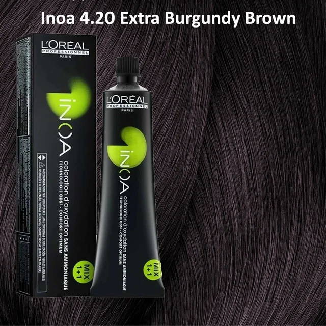 Loreal INOA Hair Color 4.20 Extra Burgundy Brown 60g Ammonia-Free Permanent Hair Dye Deep Burgundy Tone