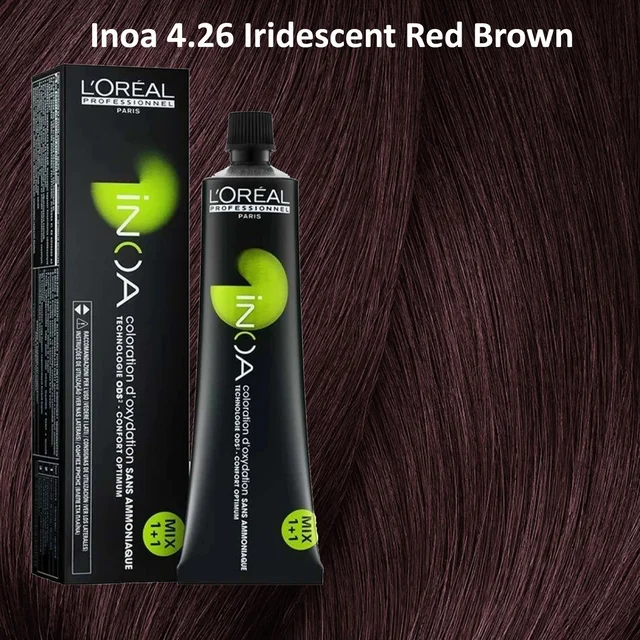 Loreal INOA Hair Color 4.26 Iridescent Red Brown 60g Ammonia-Free Permanent Hair Dye Long-Lasting Shine Salon Professional
