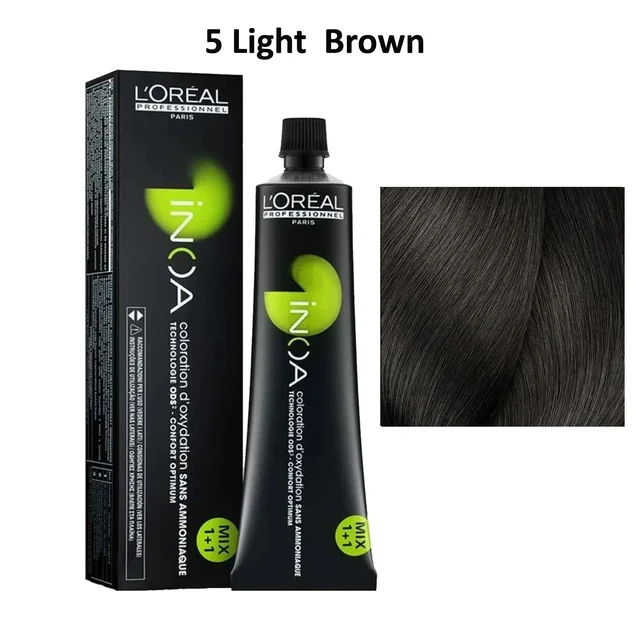 Loreal INOA Hair Color 5 Light Brown 60g Ammonia-Free Permanent Hair Dye Natural Brown Tone Full Grey Coverage