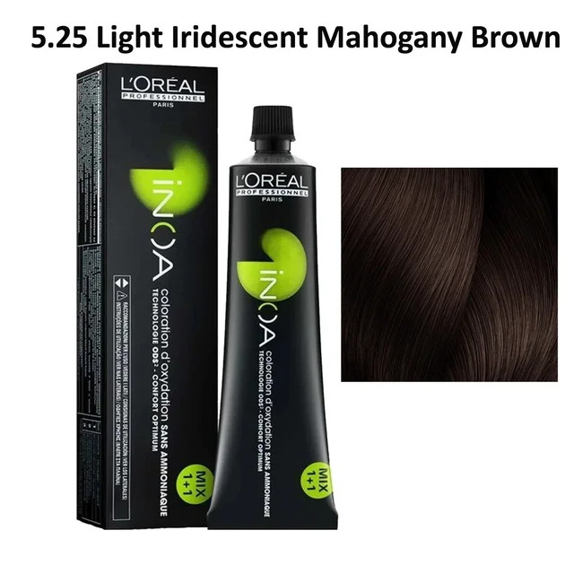 Loreal INOA Hair Color 5.25 Light Iridescent Mahogany Brown 60g Ammonia-Free Permanent Hair Dye Smooth Glossy Finish