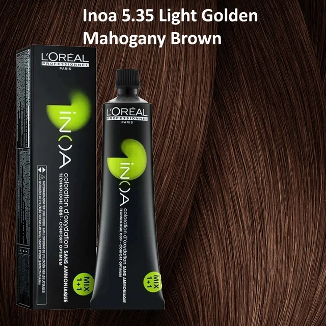 Loreal INOA Hair Color 5.35 Light Golden Mahogany Brown 60g Ammonia-Free Permanent Hair Dye Long-Lasting Shine