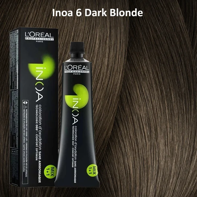 Loreal INOA Hair Color 6 Dark Blonde 60g Ammonia-Free Permanent Hair Dye Natural Blonde Finish Full Grey Coverage
