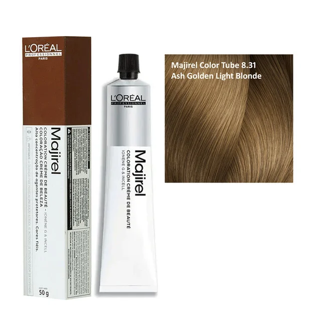Loreal Majirel Hair Color 8.31 Ash Golden Light Blonde 60ml | Soft Blonde Hair Dye | Salon Shine