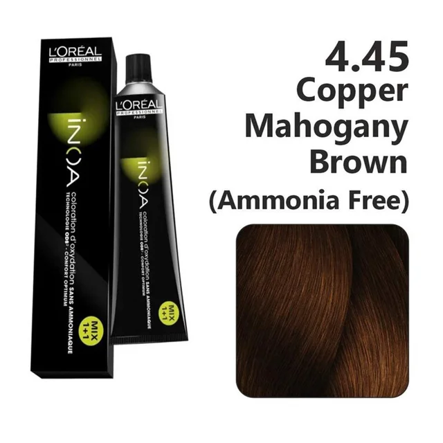 Loreal Professionnel Paris INOA Hair Color 4.45 Copper Mahogany Brown 60g Ammonia-Free Permanent Hair Dye Vibrant Shine 100% Grey Coverage