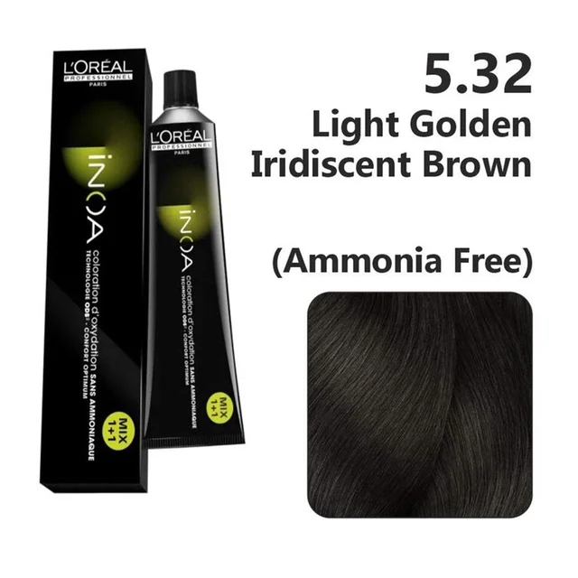 Loreal Professionnel Paris INOA Hair Color 5.32 Light Golden Iridescent Brown 60g Ammonia-Free Permanent Hair Dye 100% Grey Coverage Long-Lasting Shine