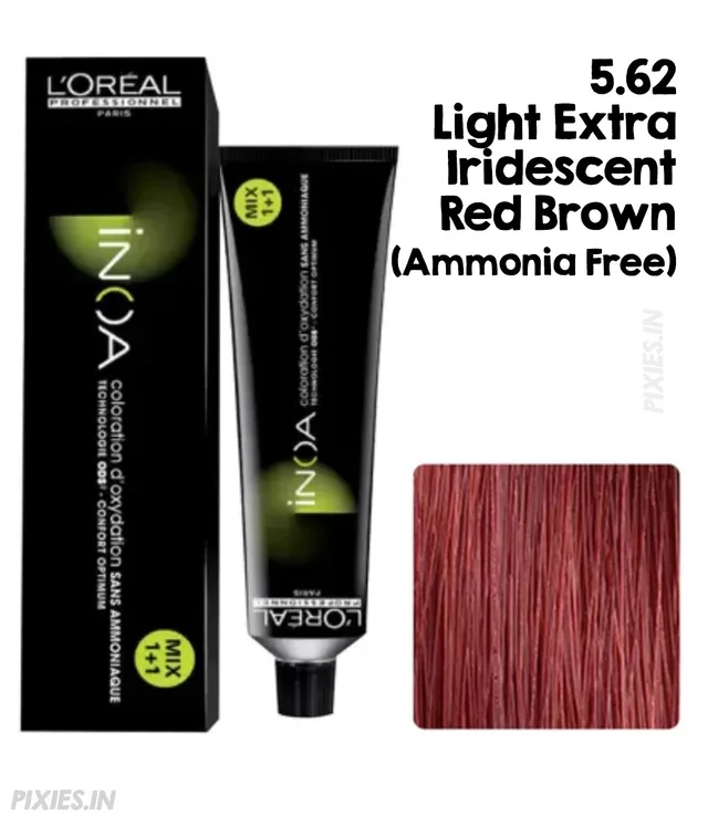 Loreal Professionnel Paris INOA Hair Color 5.62 Light Extra Iridescent Red Brown 60g Ammonia-Free Permanent Hair Dye Vibrant Shine 100% Grey Coverage