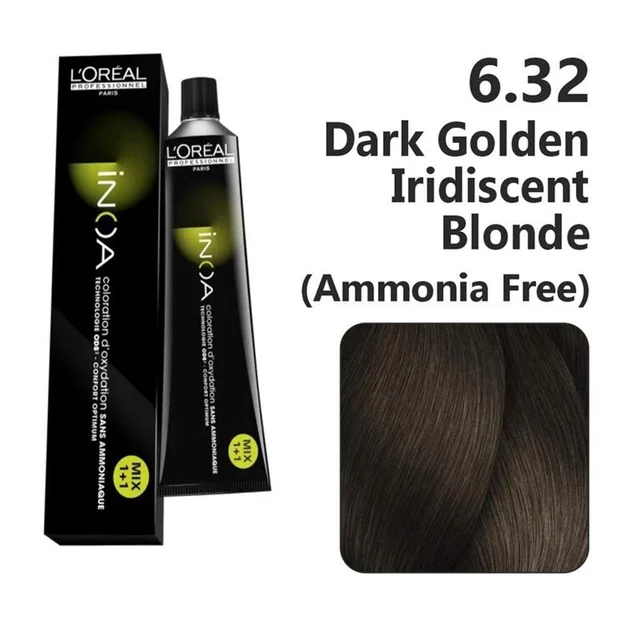 Loreal Professionnel Paris INOA Hair Color 6.32 Dark Golden Iridescent Blonde 60g Ammonia-Free Permanent Hair Dye Full Grey Coverage Oil Delivery System