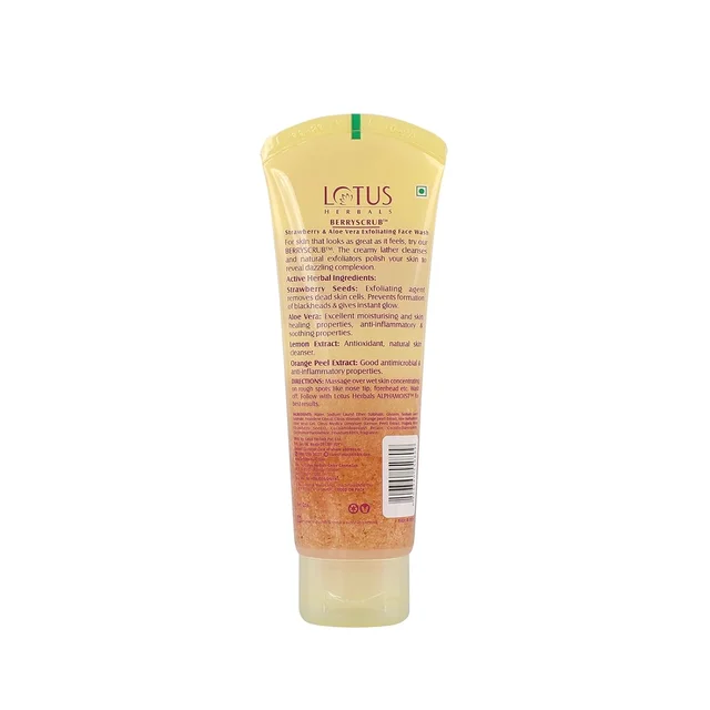 Lotus Herbals Berryscrub Strawberry & Aloe Vera Exfoliating Face Wash, 120 gm