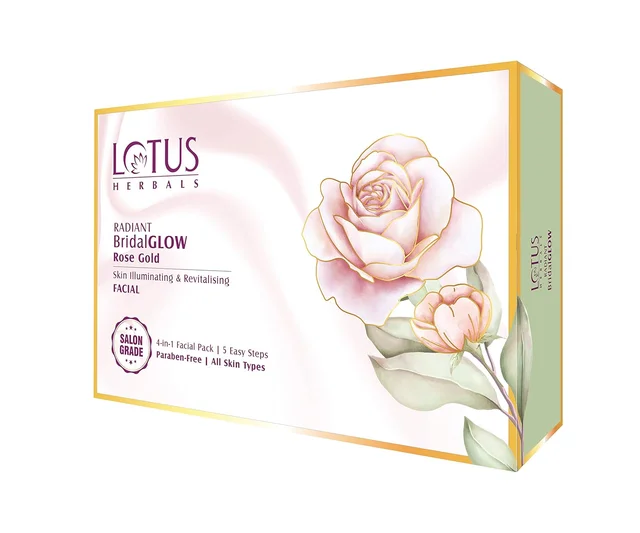 Lotus Herbals Radiant BridalGLOW Rose Gold Skin Illuminating Facial Kit 228g | 4 in 1 Facial Pack | 5 Easy Steps | Brighten and Rejuvenate Your Skin | All Skin Types |