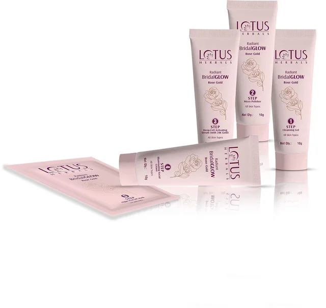 Lotus Herbals Radiant BridalGLOW Rose Gold Skin Illuminating Facial Kit 228g | 4 in 1 Facial Pack | 5 Easy Steps | Brighten and Rejuvenate Your Skin | All Skin Types |