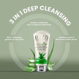 Lotus Herbals White Glow 3 in 1 Deep Cleansing Skin Whitening Facial Foam, 100g