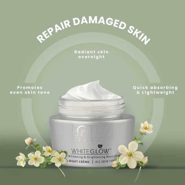 Lotus Herbals White Glow Skin Night Cream 60g | Whitening & Brightening Nourishing | Deep Hydration, Even Skin Tone & Radiant Glow While You Sleep