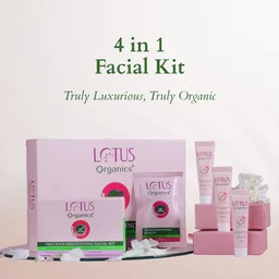 Lotus Organics+ Precious Brightening Facial Kit 54g x 4| With 4 Steps for Instant Bright & Glowing Skin | Enriched with 100% Certified Organic Actives | For Men & Women