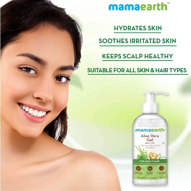 Mama Earth Mama earth Aloe Vera Gel 300ml | 100% Pure & Natural Aloe Vera Gel with Vitamin E for Skin | Hair & Sunburn Relief | Hydrates, Soothes & Nourishes