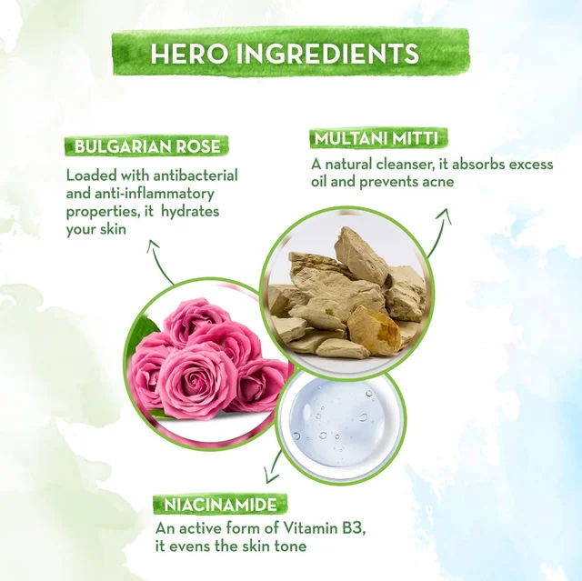 Derma Co Mamaearth Multani Mitti Face Wash 100ml | with Multani Mitti & Bulgarian Rose For Oil Control & Acne | Deeply Cleanses | Brightens & Hydrates Skin | Paraben-Free | Removes Dirt & Impurities | For All Skin Types