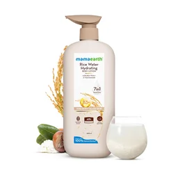 Mamaearth Rice Water Hydrating Body Lotion | with Rice Water & Niacinamide | for Dewy Glass Skin | 48H Moisturization | For Very Dry Skin | 7in1 Total Care | Made with 100% Natural Butter | Non-Greasy Formula | Natural ingredients body lotion | for Soft, Supple Skin |400ml